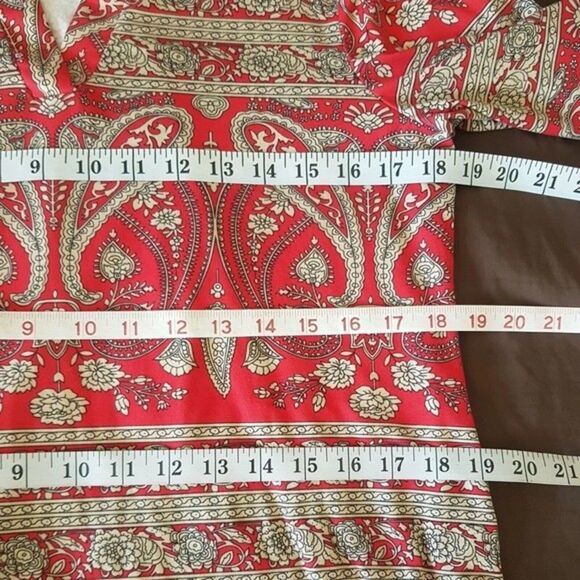 A. Jesdani Womens Blouse Top Paisley Red Size Medium Button Rolled Tab Sleeves - Picture 11 of 13